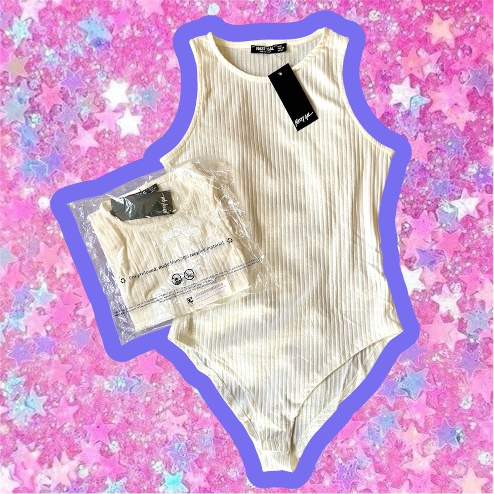 BUNDLE OF 5 Nasty Gal white Ribbed Tank Top bodysuit NWT M 8 90s Y2k victorias